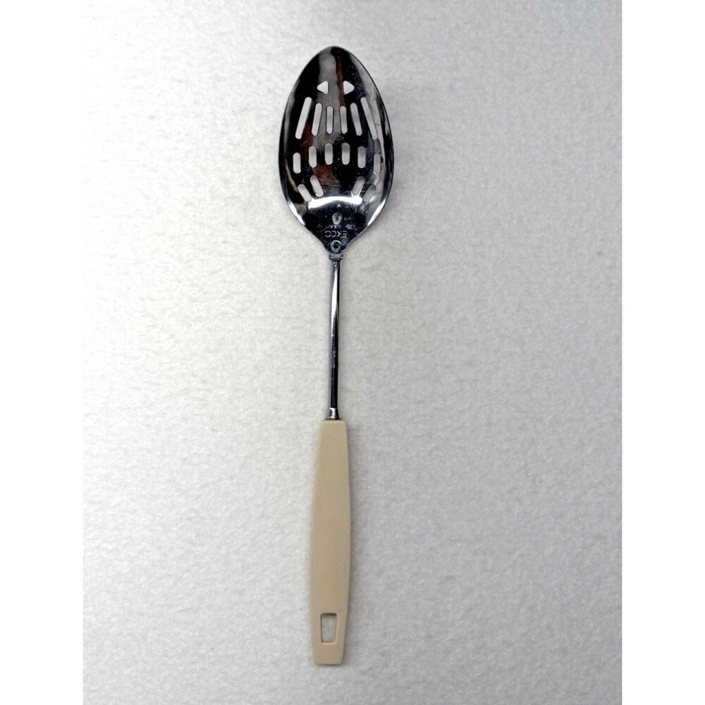 EKCO USA Ivory Handle Slotted Serving Spoon 13" Vintage Kitchen Utensil